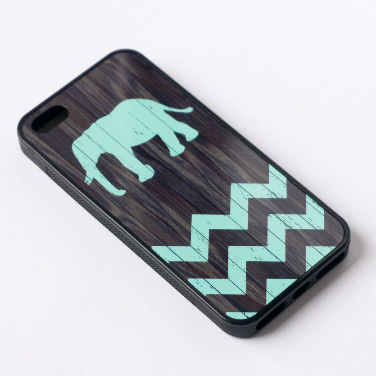 Iphone 5 Case Mint Blue Chevron Elephant On Dark Wood Background Iphone 4 Case Iphone 4s Case Iphone Case Hard Plastic Case Soft Rubber Case