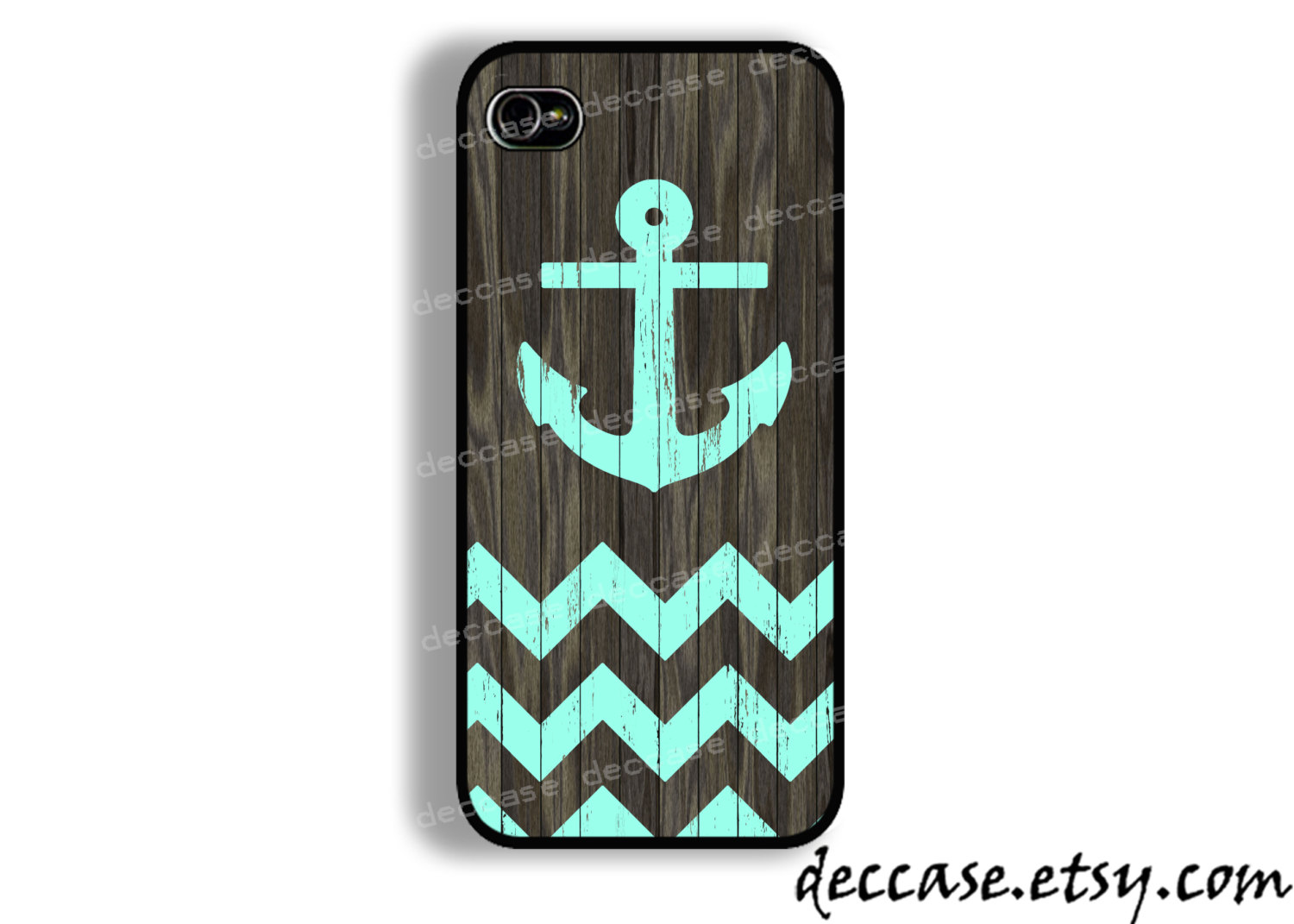 Iphone 5 Case Mint Chevron Anchor On Dark Wood Background Iphone 4