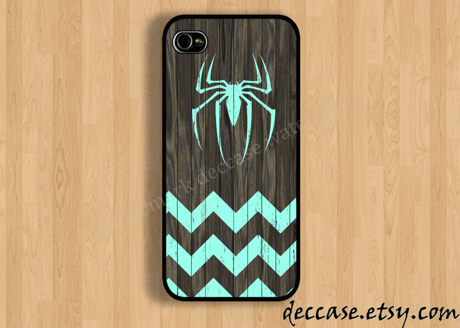 Iphone 5 Case Mint Spider Man Logo Chevron On Dark Wood Background